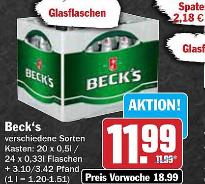 Beck's verschiedene Sorten Kasten 20 x 0,5l/ 24 x 0,33l Flaschen
