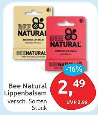 Bee Natural Lippenbalsam verschiedene Sorten