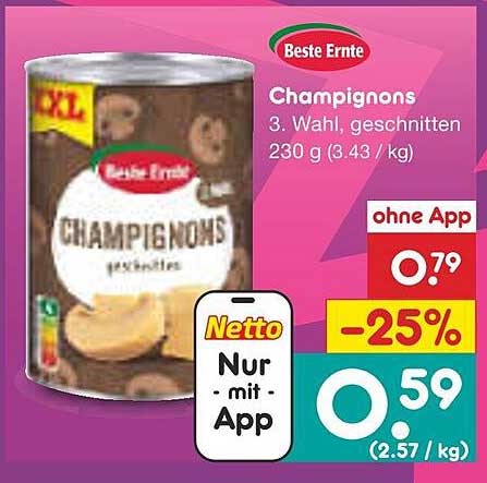 Beste Ernte Champignons 3. Wahl, geschnitten, 230 g