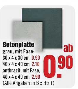 Betonplatte grau, mit Fase und anthrazit, mit Fase