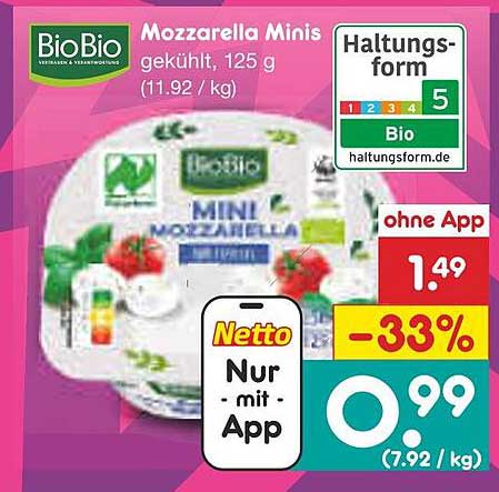 BioBio Mozzarella Minis, kühl, 125 g