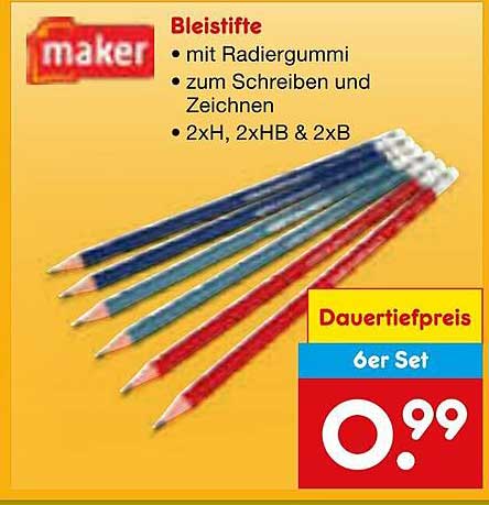 Bleistifte 6er Set mit Radiergummi