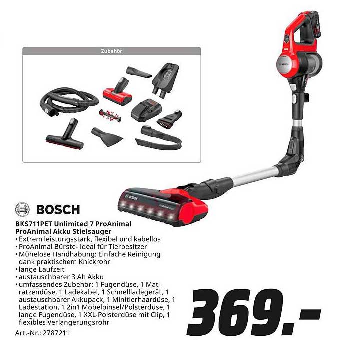 BOSCH BKS711PET Unlimited 7 ProAnimal Akku Stielsauger