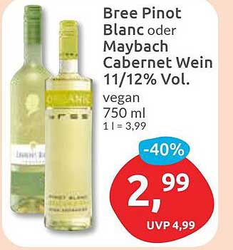 Bree Pinot Blanc oder Maybach Cabernet Wein 11/12% Vol.