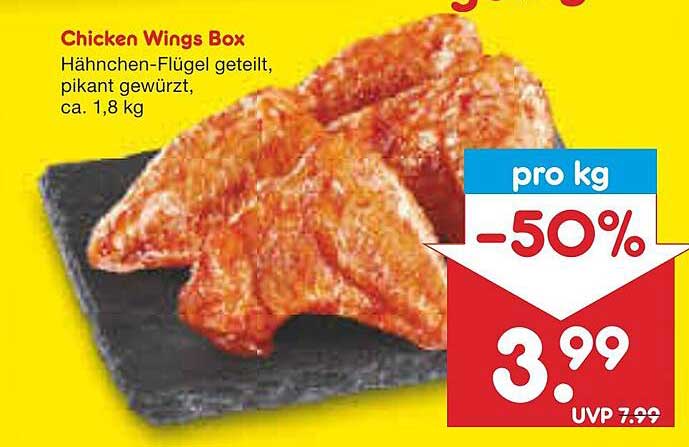 Chicken Wings Box - Hähnchen-Flügel geteilt, pikant gewürzt, ca. 1,8 kg