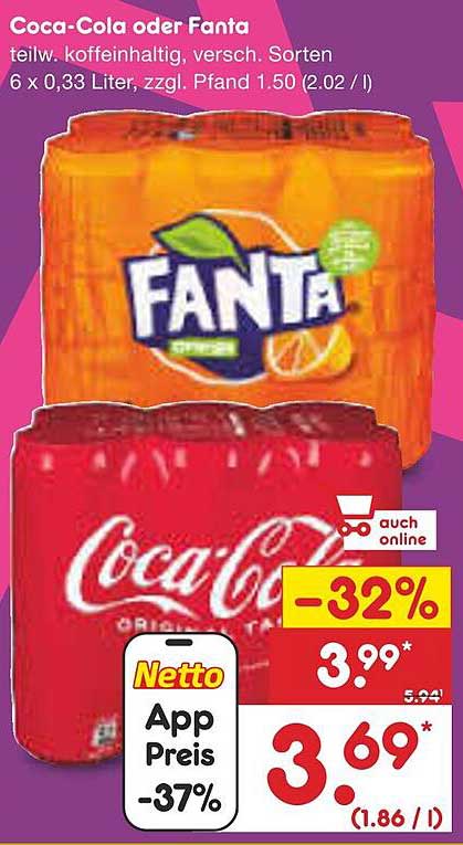 Coca-Cola oder Fanta 6 x 0,33 Liter - Nur für kurze Zeit!
