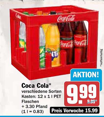 Coca Cola* verschiedene Sorten Kasten: 12 x 1 l PET Flaschen