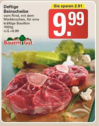 Deftige Beinscheibe vom Rind mit Markknochen für eine kräftige Bouillon