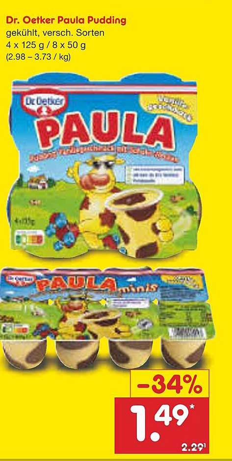 Dr. Oetker Paula Pudding, gekühlt, verschiedene Sorten