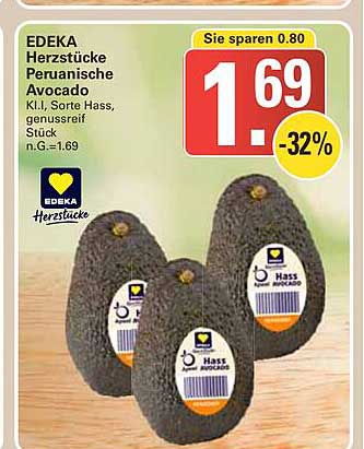 EDEKA Herzstücke Peruavonische Avocado, Sorte Hass, genussreif Stück
