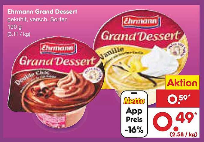 Ehrmann Grand Dessert gekühlt, verschiedene Sorten 190 g