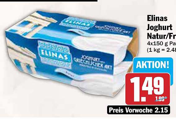 Elinas Joghurt Natur/Frucht 4x150 g Packung