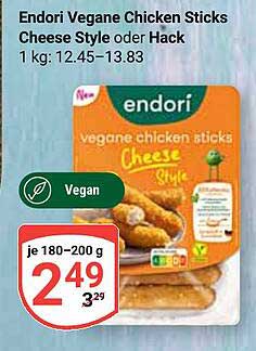 Endori Vegane Chicken Sticks Cheese Style oder Hack