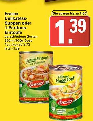 Erasco Delikatess-Suppen oder 1-Portions-Eintöpfe