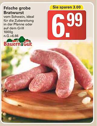 Frische grobe Bratwurst vom Schwein