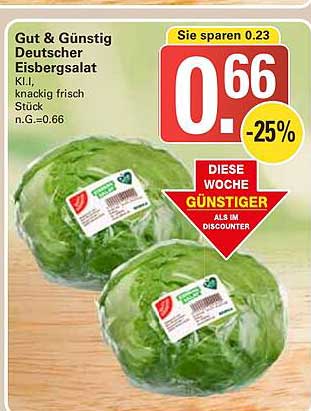 Gut & Günstig Deutscher Eisbergsalat K.I., knackig frisch Stück