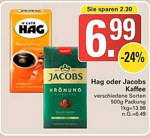 Hag oder Jacobs Kaffee 500g Packung - verschiedene Sorten