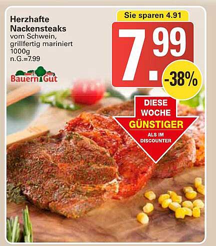 Herzhafte Nackensteaks vom Schwein, grillfertig mariniert, 1000g