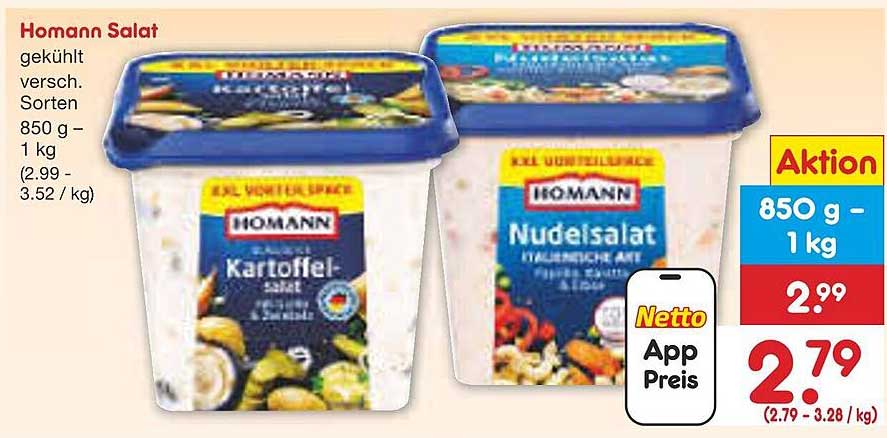 Homann Salat 850 g – 1 kg für nur 2,79 €