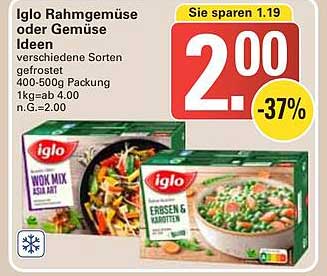 Iglo Rahmgemüse oder Gemüse Ideen - verschiedene Sorten