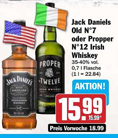 Jack Daniels Old N°7 oder Proper N°12 Irish Whiskey