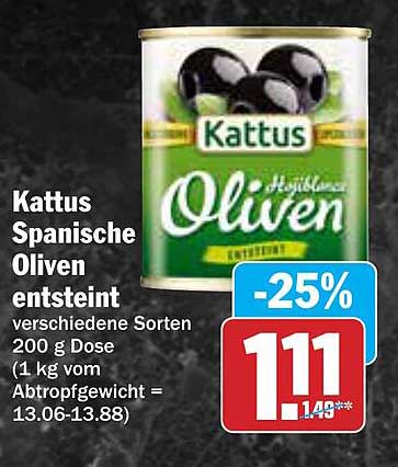 Kattus Spanische Oliven entsteint 200 g Dose