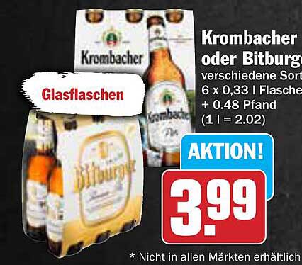 Krombacher oder Bitburger 6 x 0,33 L Glasflaschen