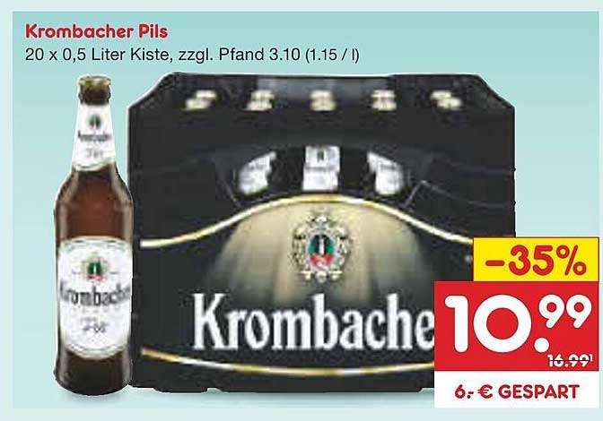 Krombacher Pils 20 x 0,5 Liter Kiste, zzgl. Pfand 3,10