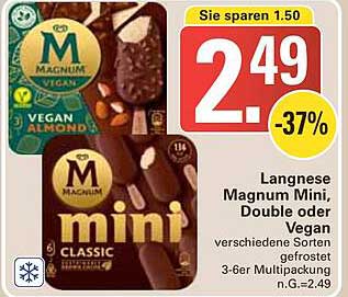 Langnese Magnum Mini, Double oder Vegan - verschiedene Sorten gefrostet (3-6er Multipack)