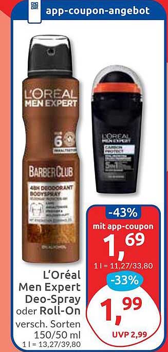 L’Oréal Men Expert Deo-Spray oder Roll-On - Verschiedene Sorten