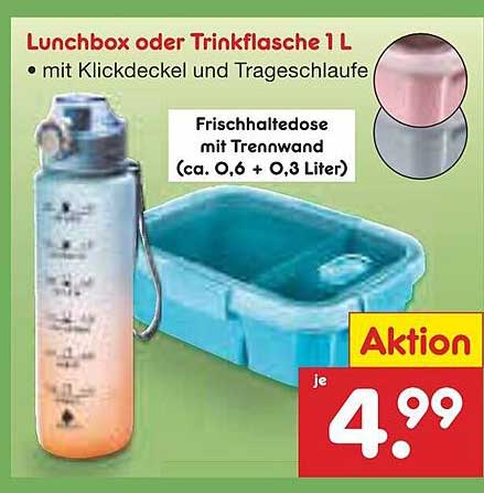Lunchbox oder Trinkflasche 1 L - mit Klickdeckel und Trageschlaufe