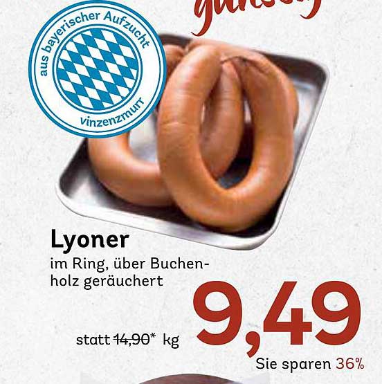 Lyoner im Ring, über Buchenholz geräuchert