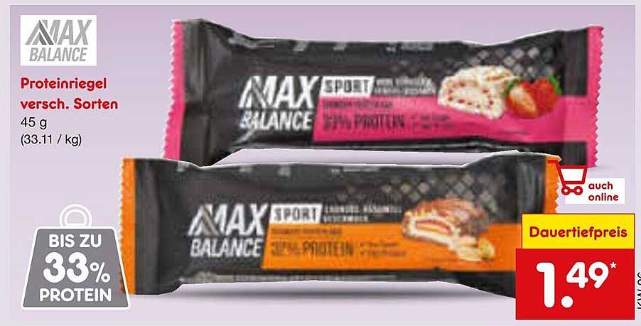 MAX BALANCE Proteinriegel versch. Sorten 45 g