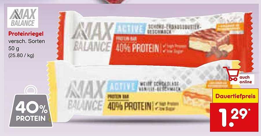 MAX BALANCE Proteinriegel - Verschiedene Sorten 50 g
