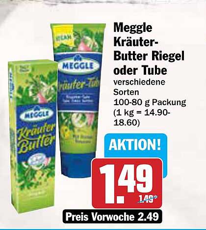Meggle Kräuter-Butter Riegel oder Tube - verschiedene Sorten