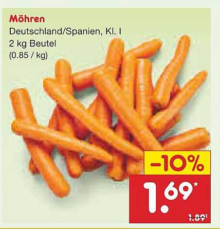 Möhren Deutschland/Spanien, Kl. I – 2 kg Beutel