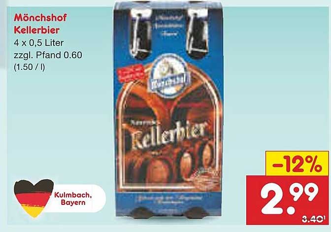 Mönchshof Kellerbier 4 x 0,5 Liter zzgl. Pfand 0,60
