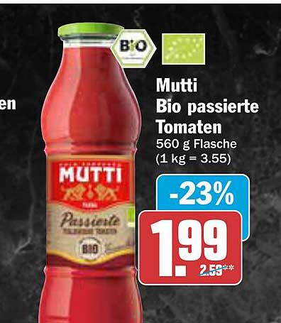 Mutti Bio passierte Tomaten 560 g Flasche