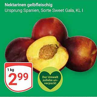 Nektarinen gelbfleischig, Ursprung Spanien, Sorte Sweet Gala, KL I