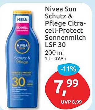 Nivea Sun Schutz & Pflege Citarcell-Protect Sonnenmilch LSF 30 200 ml