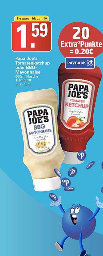 Papa Joe’s Tomatenketchup oder BBQ-Mayo 500ml Flasche