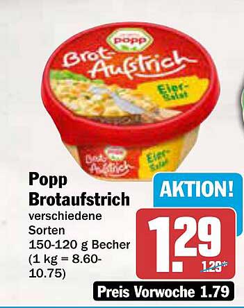 Popp Brotaufstrich verschiedene Sorten