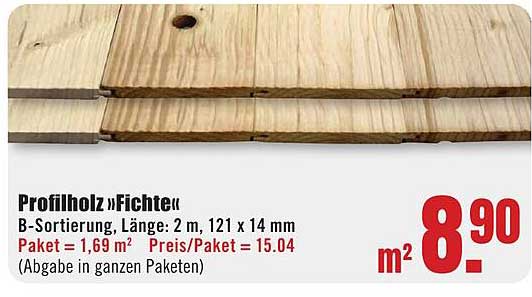 Profilholz »Fichte« B-Sortierung, Länge: 2 m, 121 x 14 mm