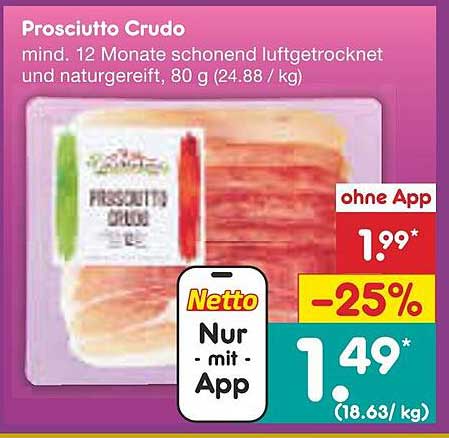 Prosciutto Crudo - Luftgetrockneter Schinken 80 g