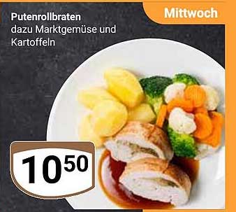 Puttenrollbraten dazu Marktgemüse und Kartoffeln