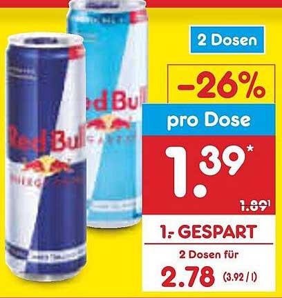 Red Bull 2 Dosen für 2,78 €