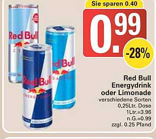 Red Bull Energydrink oder Limonade 0,25L Dose