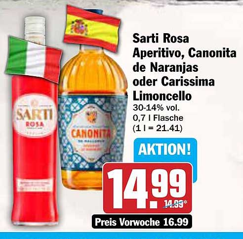 Sarti Rosa Aperitivo, Canonita de Naranjas oder Carissima Limoncello