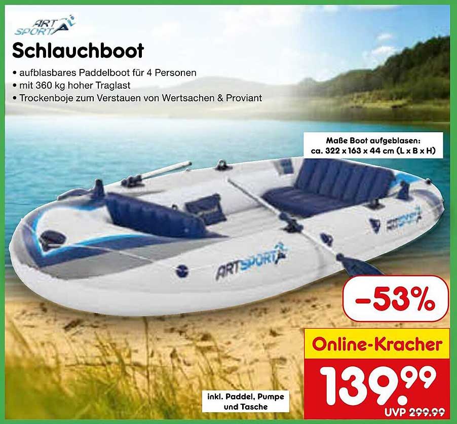 Schlauchboot für 4 Personen – Aufblasbares Paddelboot mit 360 kg Traglast