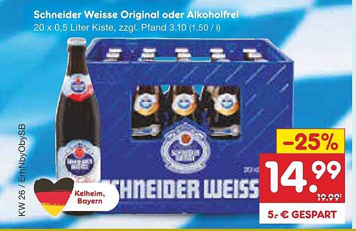 Schneider Weisse Original oder Alkoholfrei 20 x 0,5 Liter Kiste
